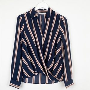 Blue Striped Twist Front Button Down
